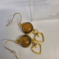 Amber & Gold Dichroic Glass Heart Charm Earrings – Gold Plated
