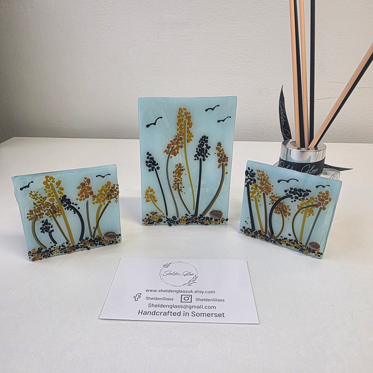 Coastal Reeds Fused Glass Home Decor  Tealight Mini and Large & Diffuser Screen