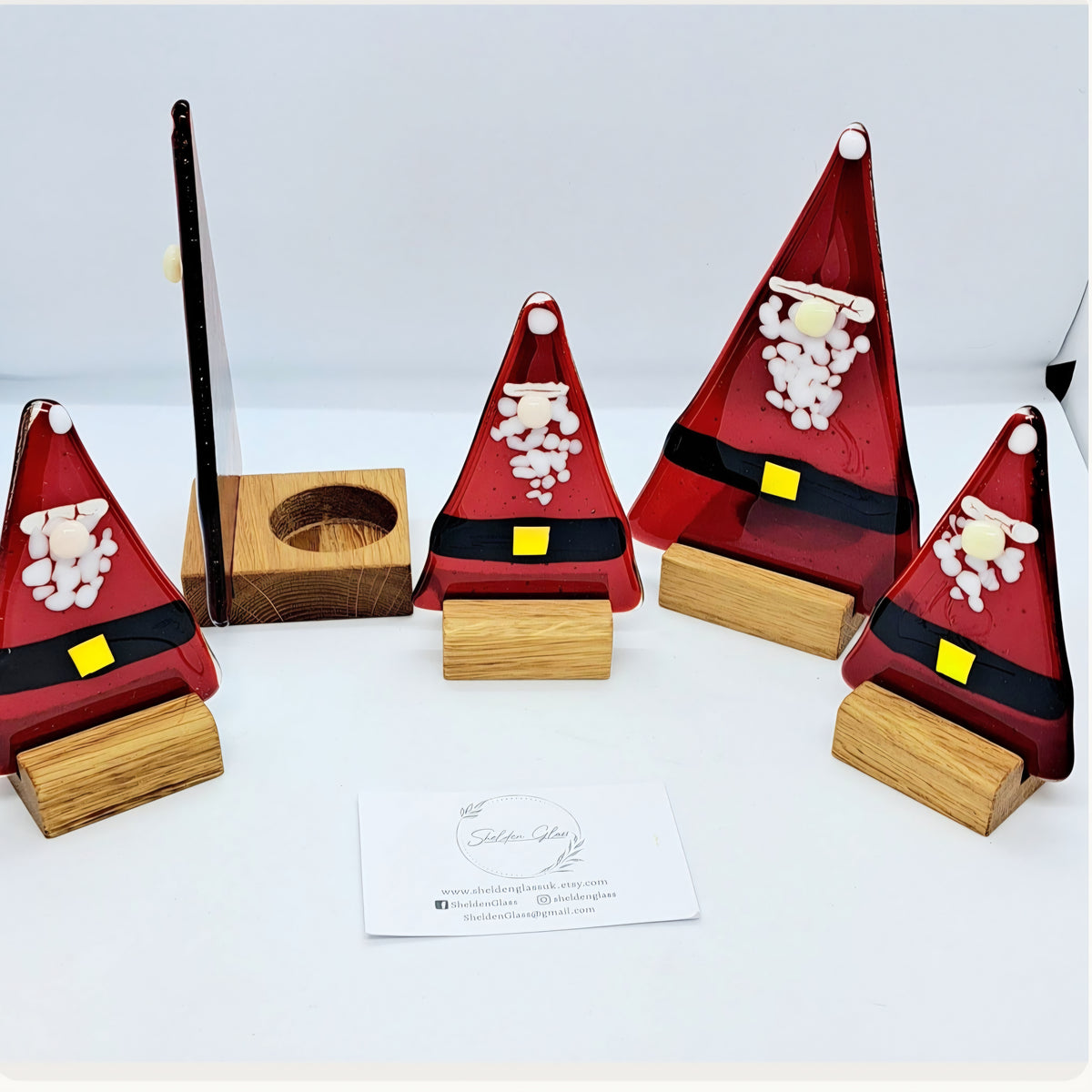 Handcrafted Fused Glass Santa Claus Standing Figures & Hanging Ornaments