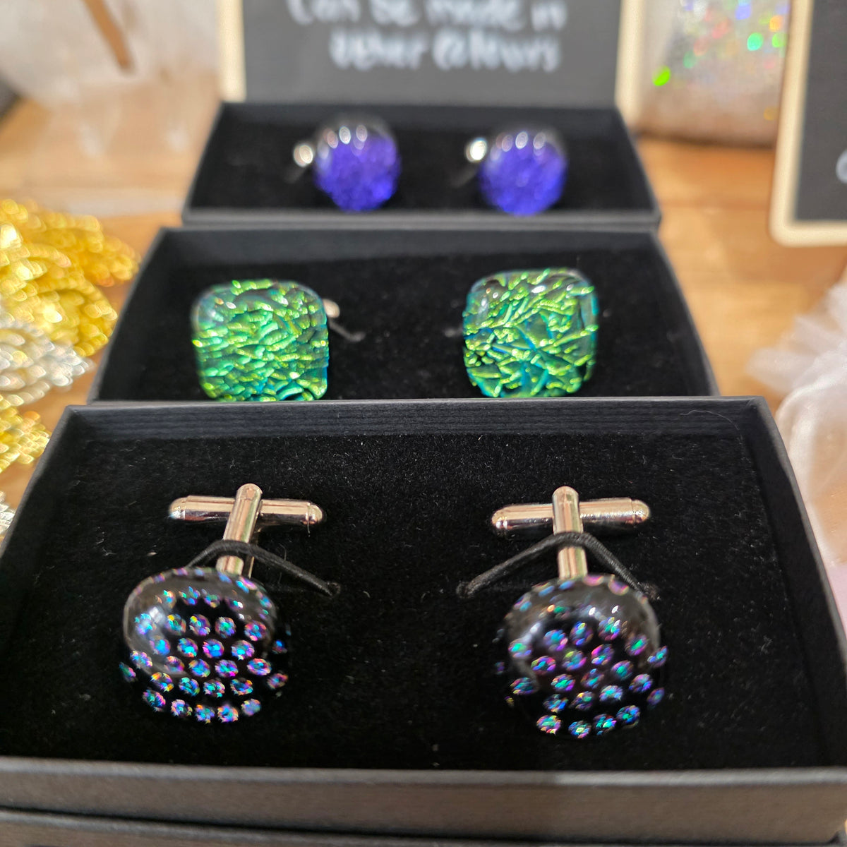 Handcrafted Dichroic Glass Cufflinks – Silver Mounted Men's Gift Boxed