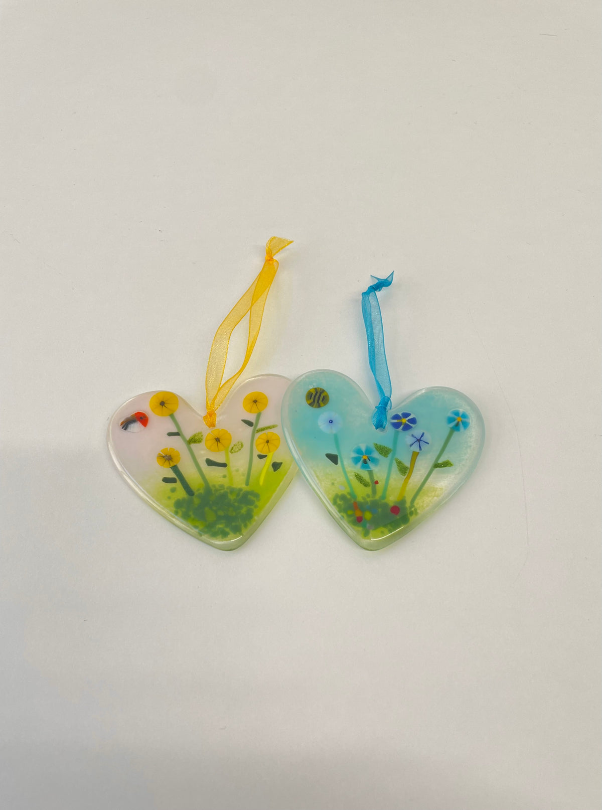 Handcrafted Fused Glass Floral Meadow Hanging Heart Keepsake