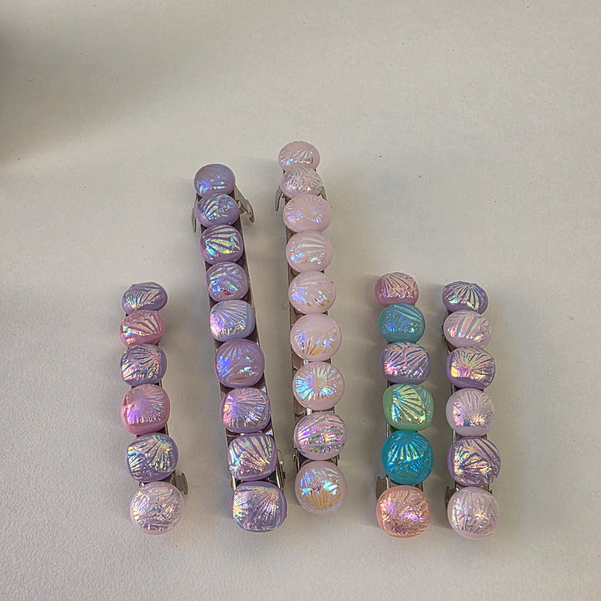 Handcrafted Iridescent Pastel Shell Glass Hair Barrettes