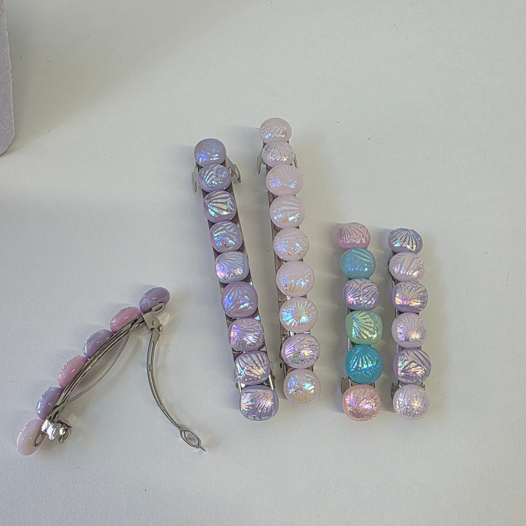 Handcrafted Iridescent Pastel Shell Glass Hair Barrettes