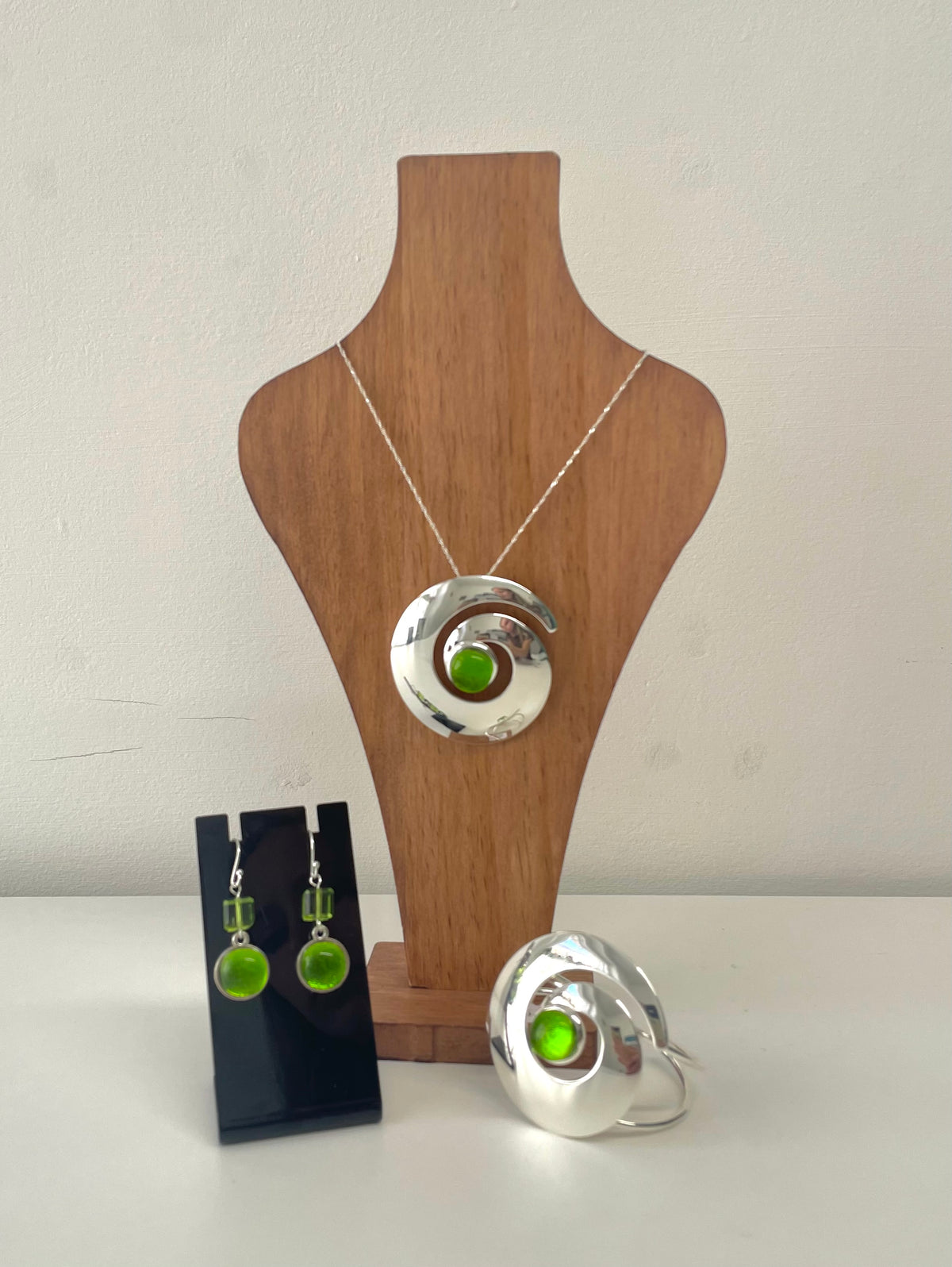 Lime Green Dichroic Glass Spiral Cuff Bangle