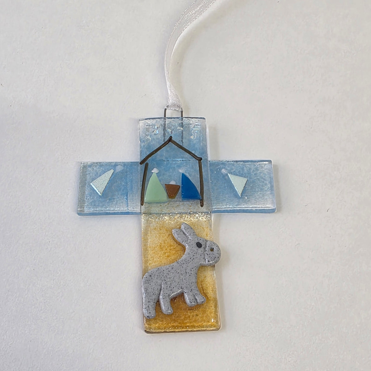Fused Glass Nativity Cross Hanging Ornament – Gift Boxed