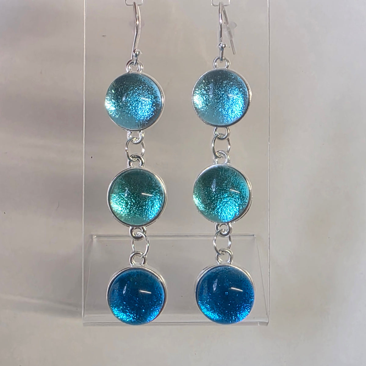 Ocean Ombre Dichroic Glass Triple Drop Earrings - Sterling Silver