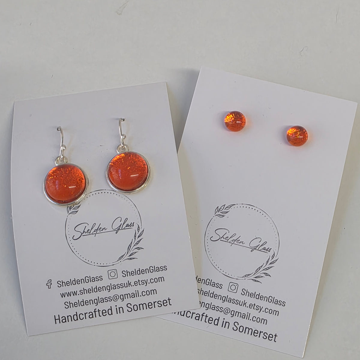 Fiery Orange Copper Dichroic Glass Drop Earrings and studs – Sterling Silver