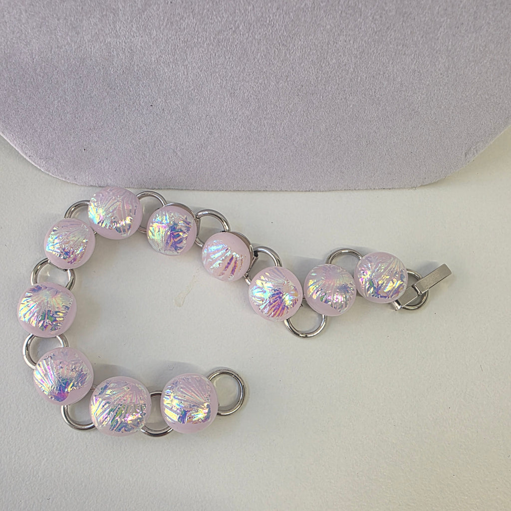 Pastel Pink Dichroic Glass Jewellery Set Pendant Necklace & Link Bracelet