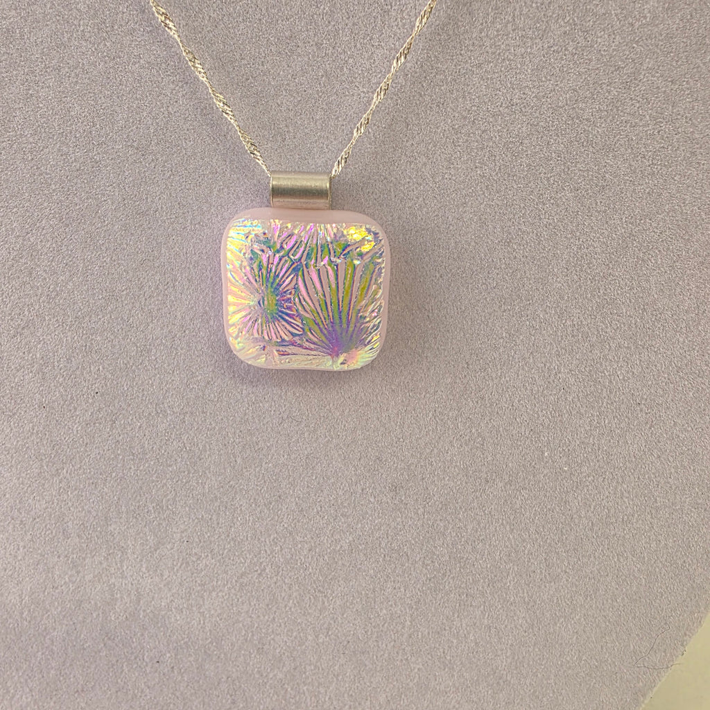Pastel Pink Dichroic Glass Jewellery Set Pendant Necklace & Link Bracelet