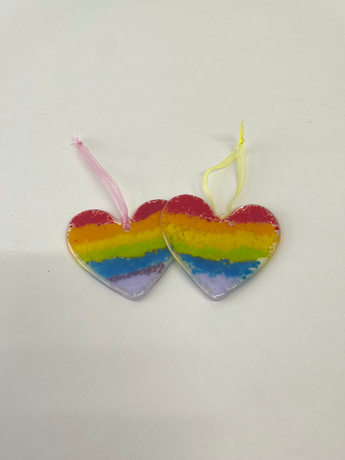 Handcrafted Fused Glass Rainbow Stripe Hanging Heart Suncatcher
