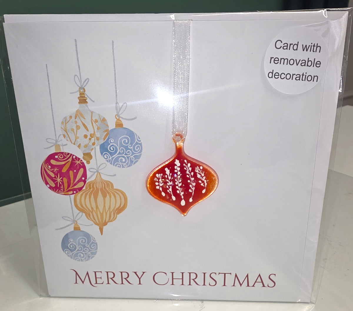 Fused Glass Teardrop Bauble Christmas Card with Removable Ornament