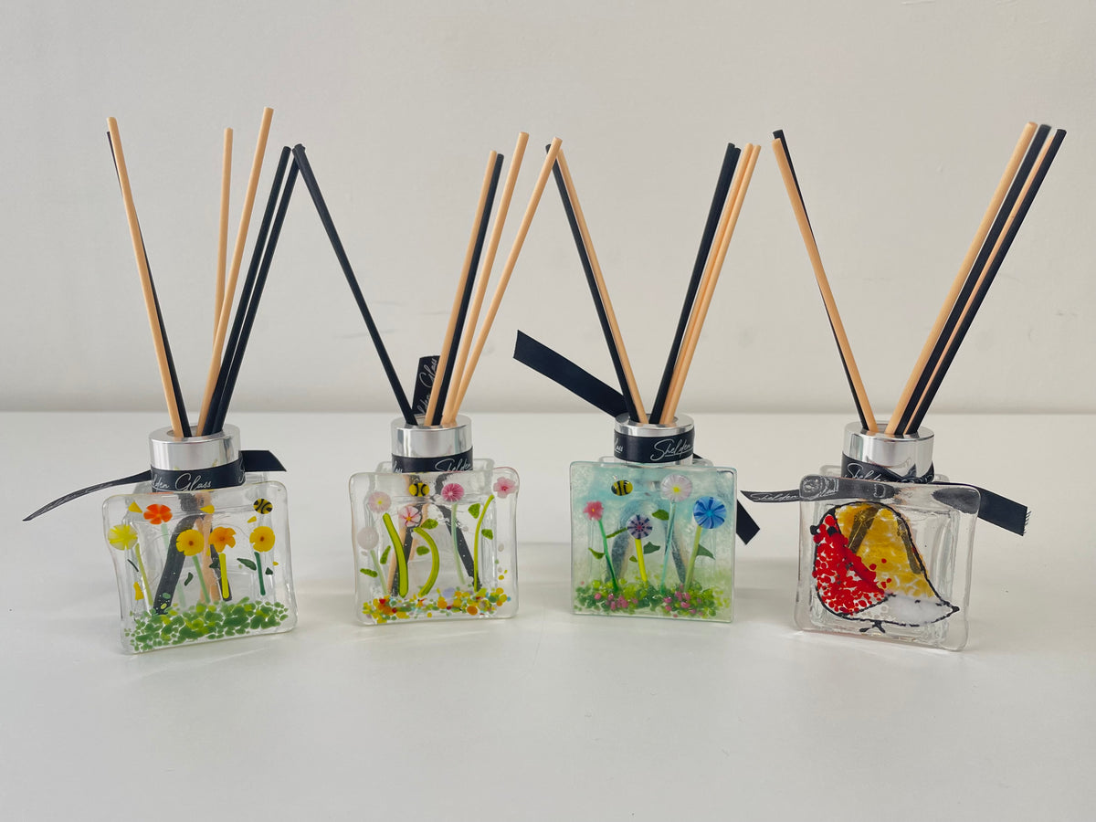 Handcrafted Fused Glass Wildflower Reed Diffuser – Floral Home Fragrance