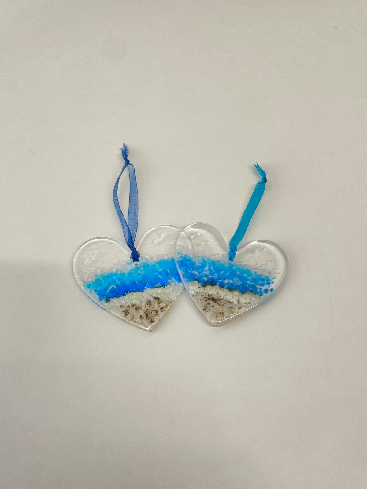 Handcrafted Fused Glass Coastal Beach Scene Hanging Heart Suncatcher