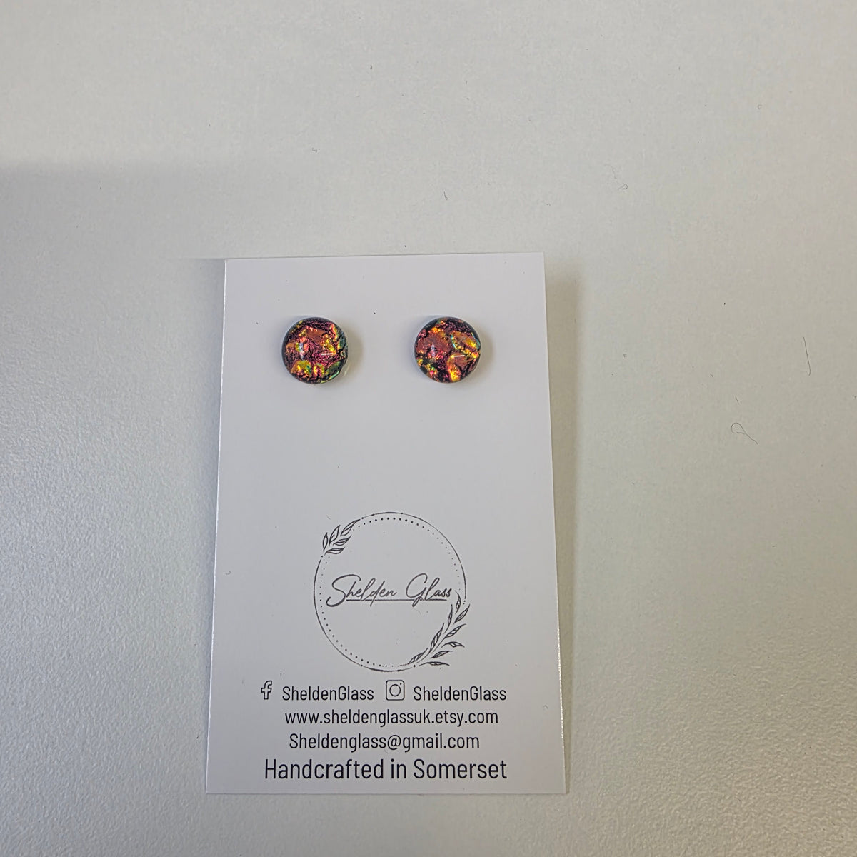 Fiery Red Dichroic Glass Stud Earrings