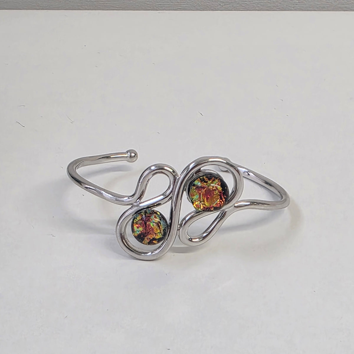 Fiery Red Dichroic Glass Infinity Cuff Bangle