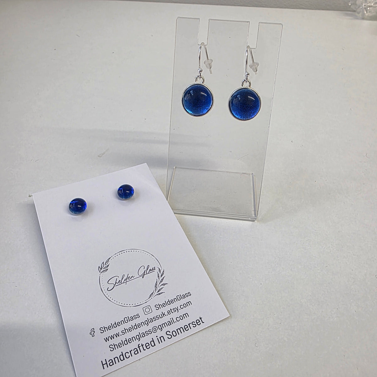 Handcrafted True Blue Glass Earrings - Sterling Silver Drop & Stud Options