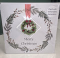 Handcrafted Fused Glass Wreath Christmas Card with Removable Hanging Ornament