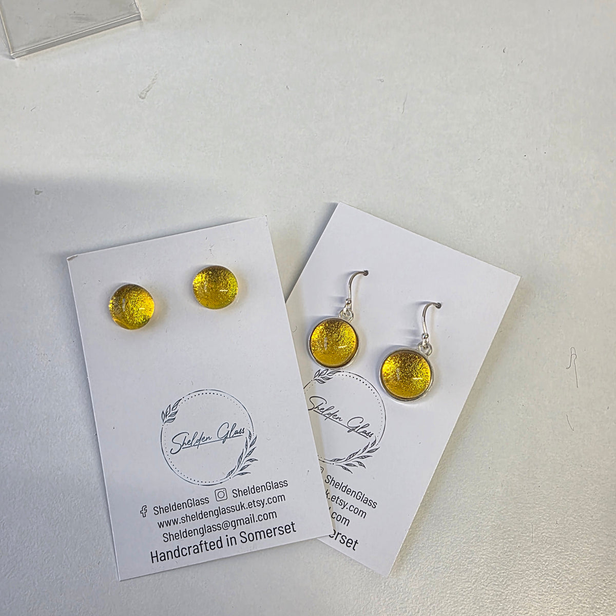 Handcrafted Sunny Yellow Glass Earrings - Sterling Silver Drop & Stud Options
