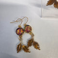 Autumn Leaf & Dichroic Glass Drop Earrings – Gold Plated Hooks