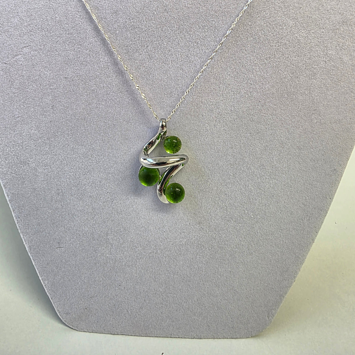 Dichroic Glass Pendant Necklace - Silver Swirl Ribbon Design