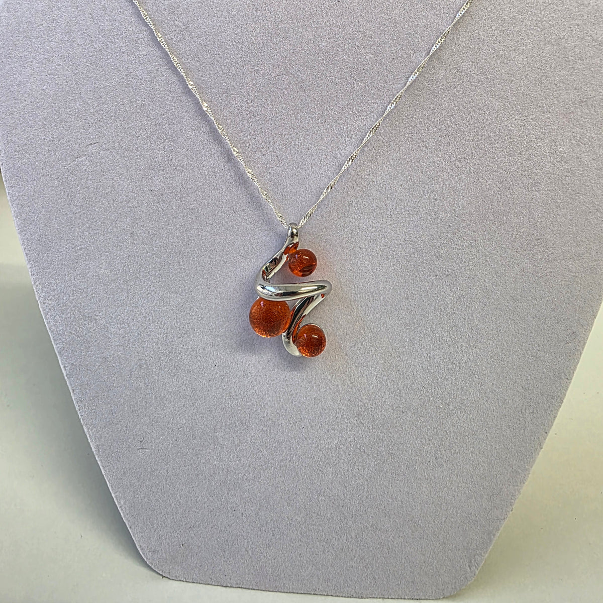 Dichroic Glass Pendant Necklace - Silver Swirl Ribbon Design