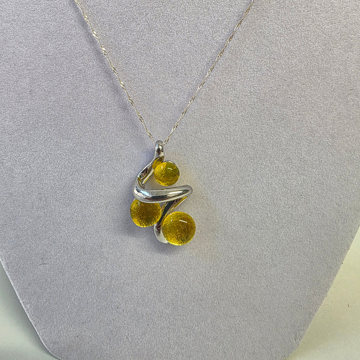 Dichroic Glass Pendant Necklace - Silver Swirl Ribbon Design